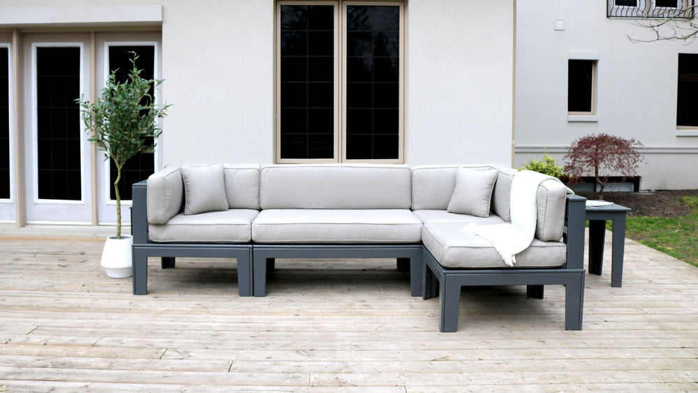 
                
                    Load image into Gallery viewer, Adorna Canadian Made Recycled Plastic Sustainable Outdoor Patio Chaise Sectional Seating Slate Grey: Modern, and stylish. Shop now!
                
            