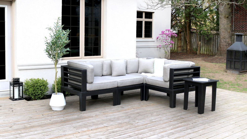 Adorna Canadian Made Recycled Plastic Sustainable Outdoor Patio Sectional Seating Black: Modern, and stylish. Shop now!