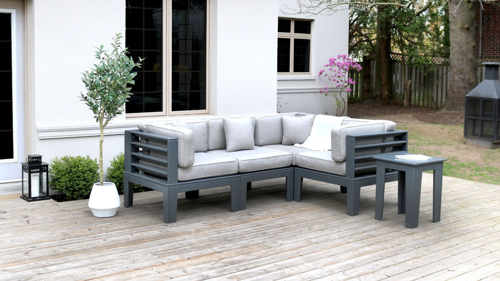 
                
                    Load image into Gallery viewer, Adorna Canadian Made Recycled Plastic Sustainable Outdoor Patio Sectional Seating Slate Grey: Modern, and stylish. Shop now!
                
            