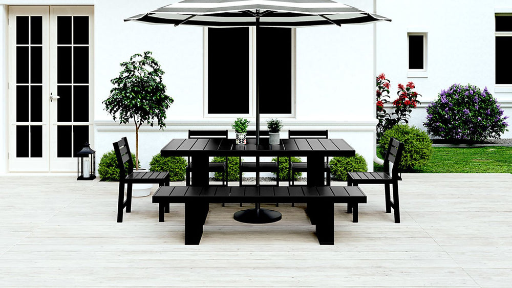 Black Recycled Plastic Patio Furniture Adorna Dining Table Bench-WickerPark
