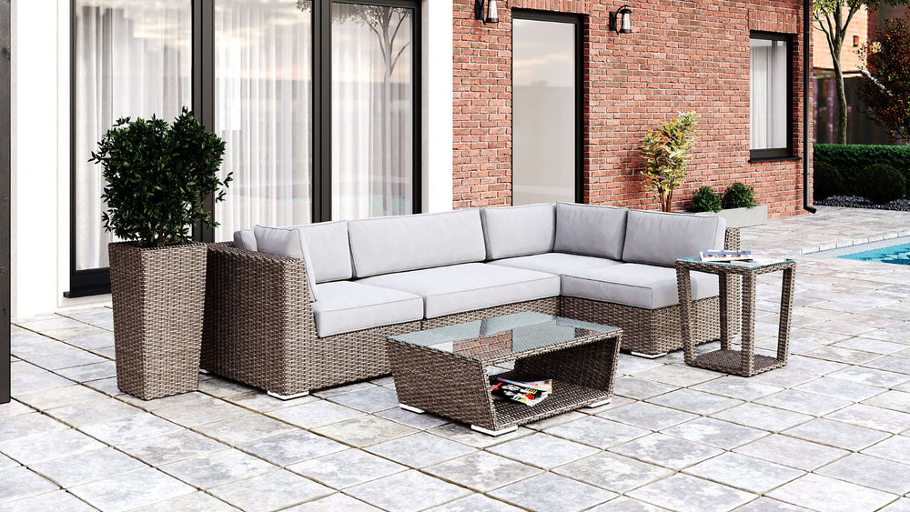 Grey Brown Wicker Patio Furniture Sectional Lovett Vive Vente Open WickerPark