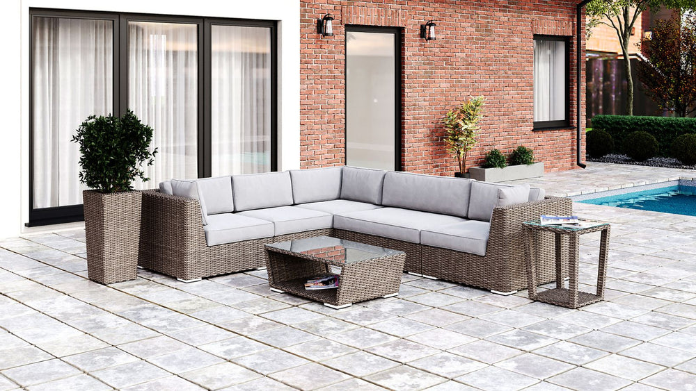 Grey Brown Wicker Patio Furniture Sectional Lovett Vive Vente Plus WickerPark