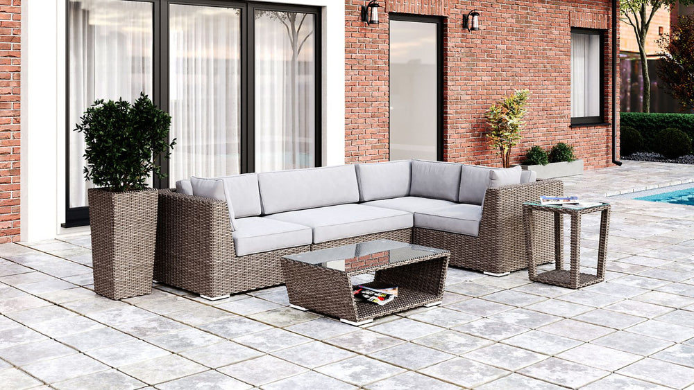 Grey Brown Wicker Patio Furniture Sectional Lovett Vive Vente WickerPark