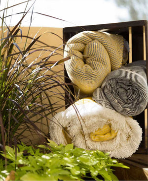 Sunbrella® Indoor/Outdoor Throw Blanket | Natural / Variegated Tuscan Chevron